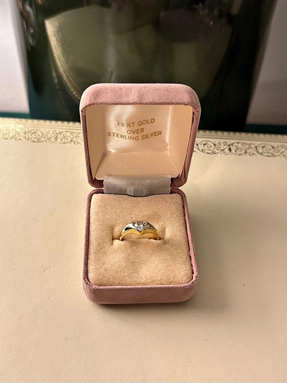 18k Gold over Sterling Silver Heart-Cut Stone Ring Like New